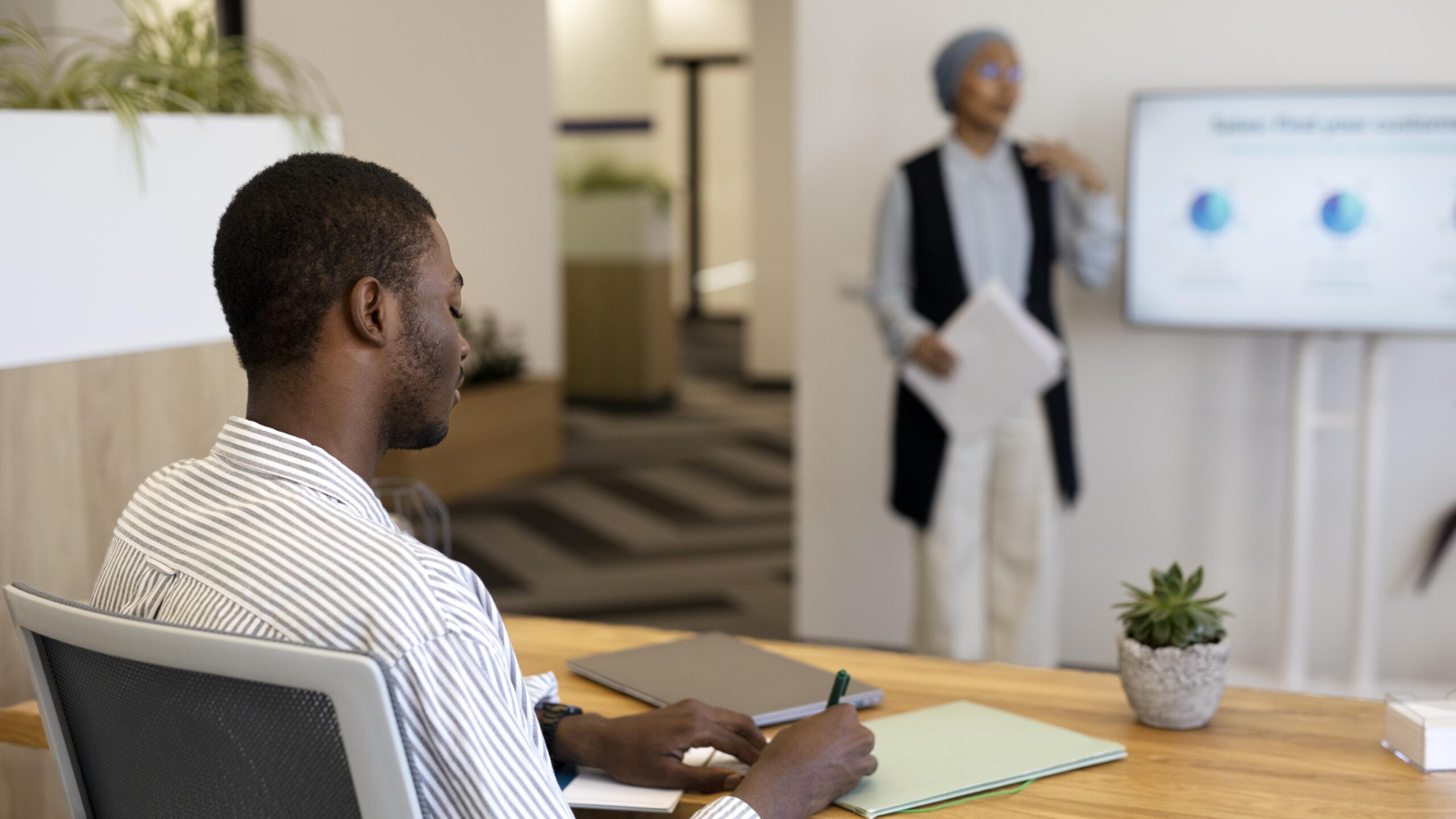 Man Participation Training After Being Hired His New Office Job