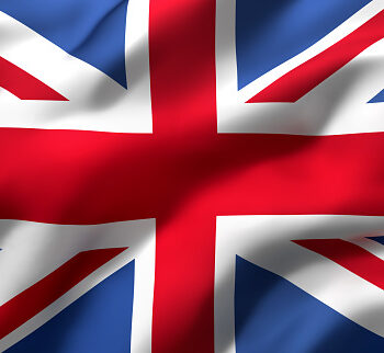 Flag of United Kingdom, Great Britain blowing in the wind. Full page British flying flag. Union Jack flag. 3D illustration.