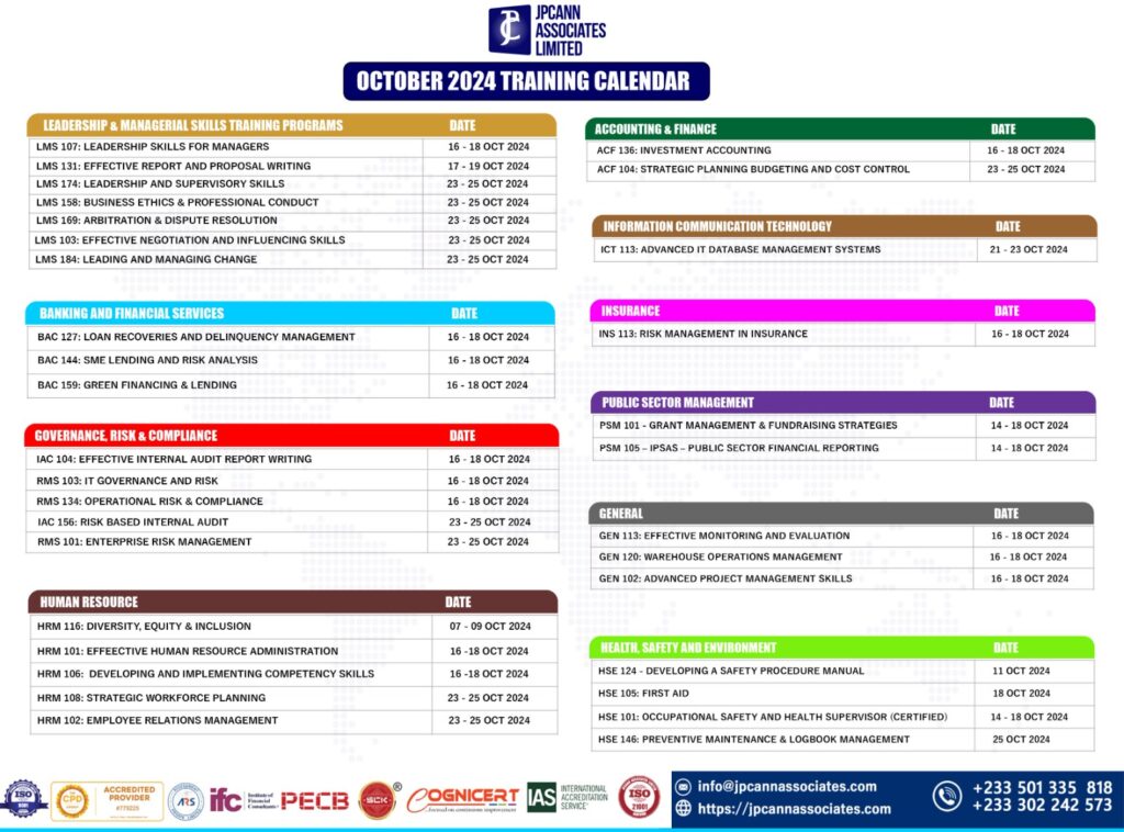 October 2024 Training Calendar